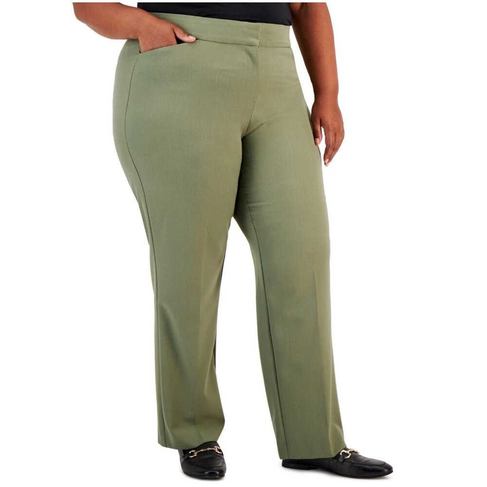 JM Collection Women's Plus Size Curvy-Fit Straight-Leg Pants, Stem Green, 28W